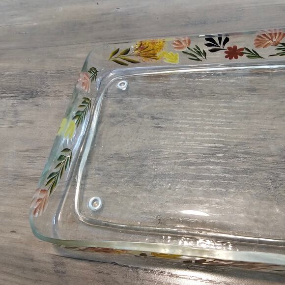 Vintage Hand Painted Glass Tray Floral Rectangle  Retro Cottage Trinket Holder - Picture 6 of 15